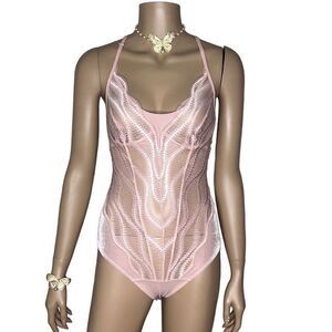 NWT Wolford Esmeralda String Body Rose Powder Pink  6 D-cup S